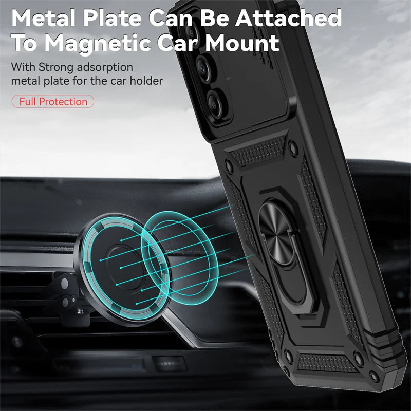 Slide Camera Lens Military Grade Armor Case For Samsung Galaxy A15 A25 A35 A55 5G Phone Holder Ring Stand Cover - My Store