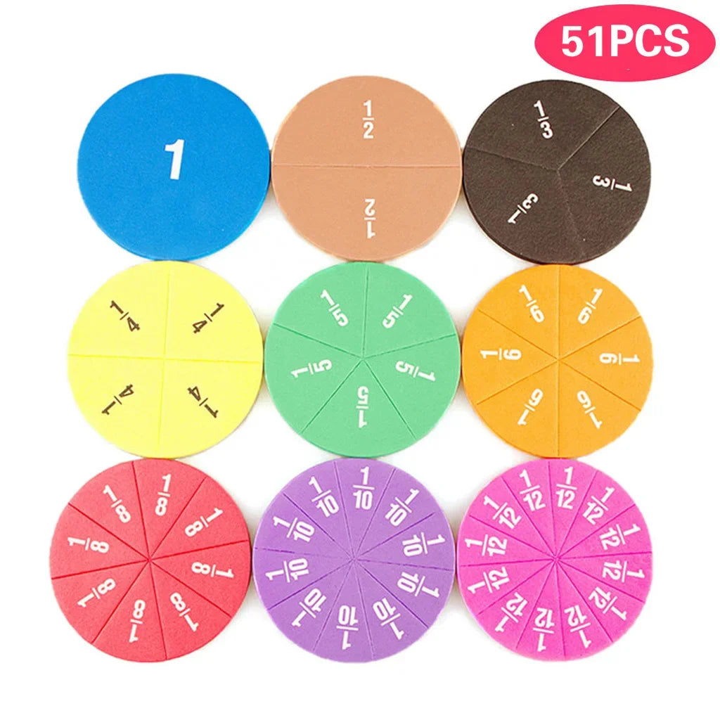 51Pcs Fractions Math Teaching Tool EVA Round Shape Instrument Kids Montessori Early Educational Math Development STEM Toy Gifts - My Store