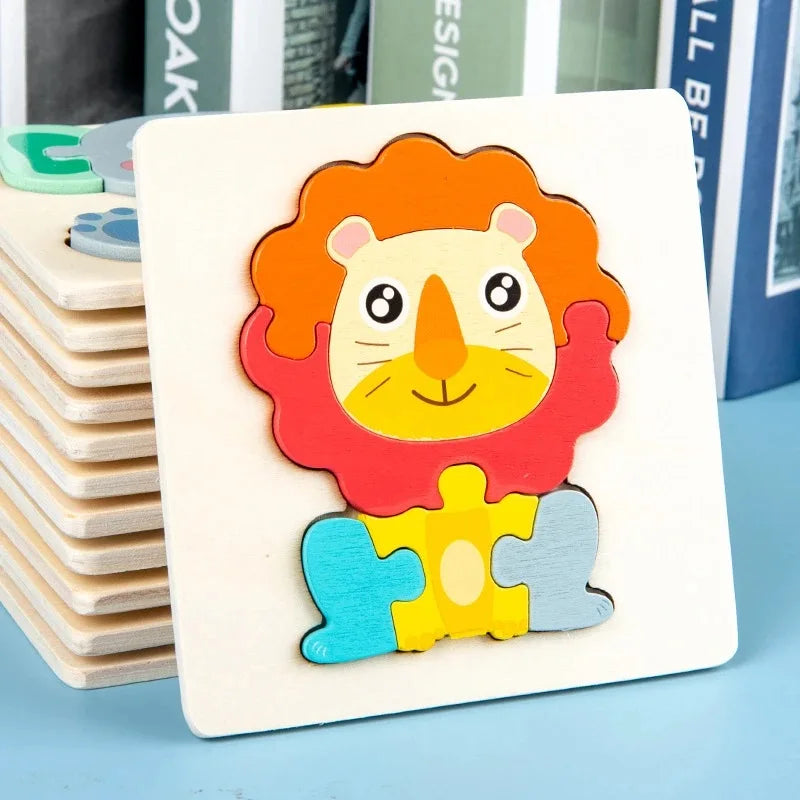 Wooden Puzzle Montessori Animals Carton Colorful Learning Education Toys Tangram Jigzaw Cognitive Wood For Children Kids Gift - My Store