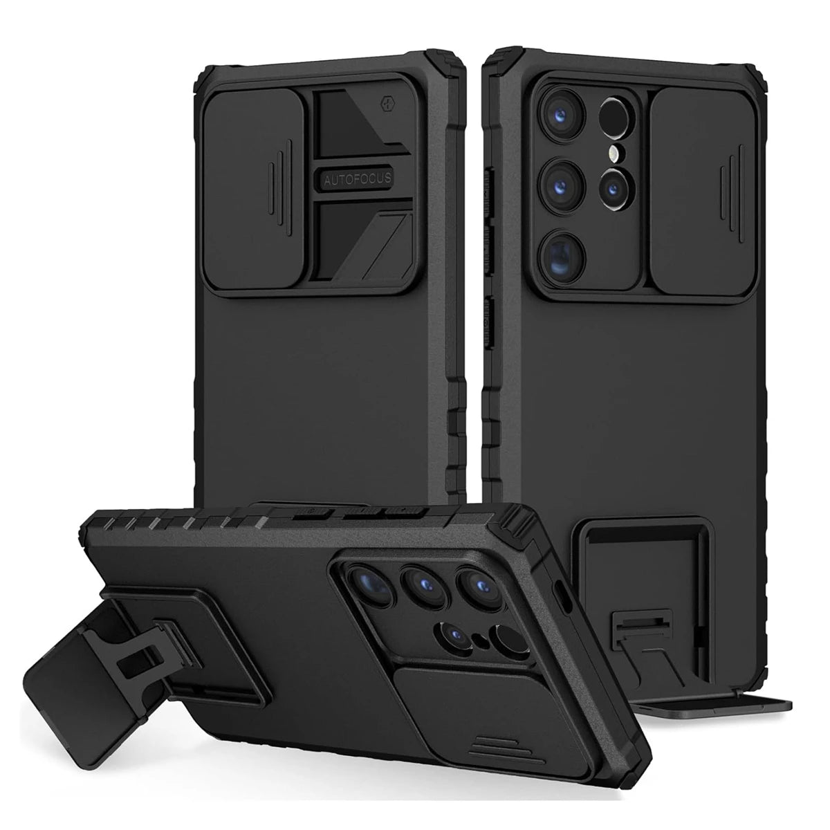 with Kickstand Slide Camera Lens Cover Rugged Shockproof Protection Cover Phone Case for Samsung GalaxyS24/S23/S22/S21Ultra/Plus - My Store
