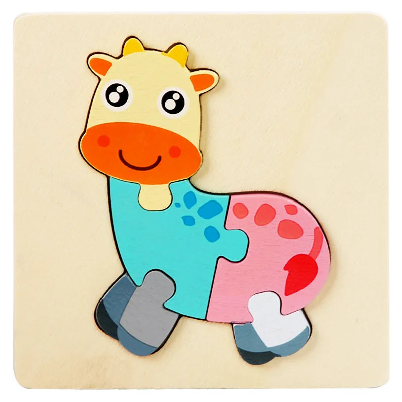 Wooden Puzzle Montessori Animals Carton Colorful Learning Education Toys Tangram Jigzaw Cognitive Wood For Children Kids Gift - My Store