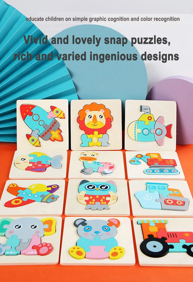 Wooden Puzzle Montessori Animals Carton Colorful Learning Education Toys Tangram Jigzaw Cognitive Wood For Children Kids Gift - My Store