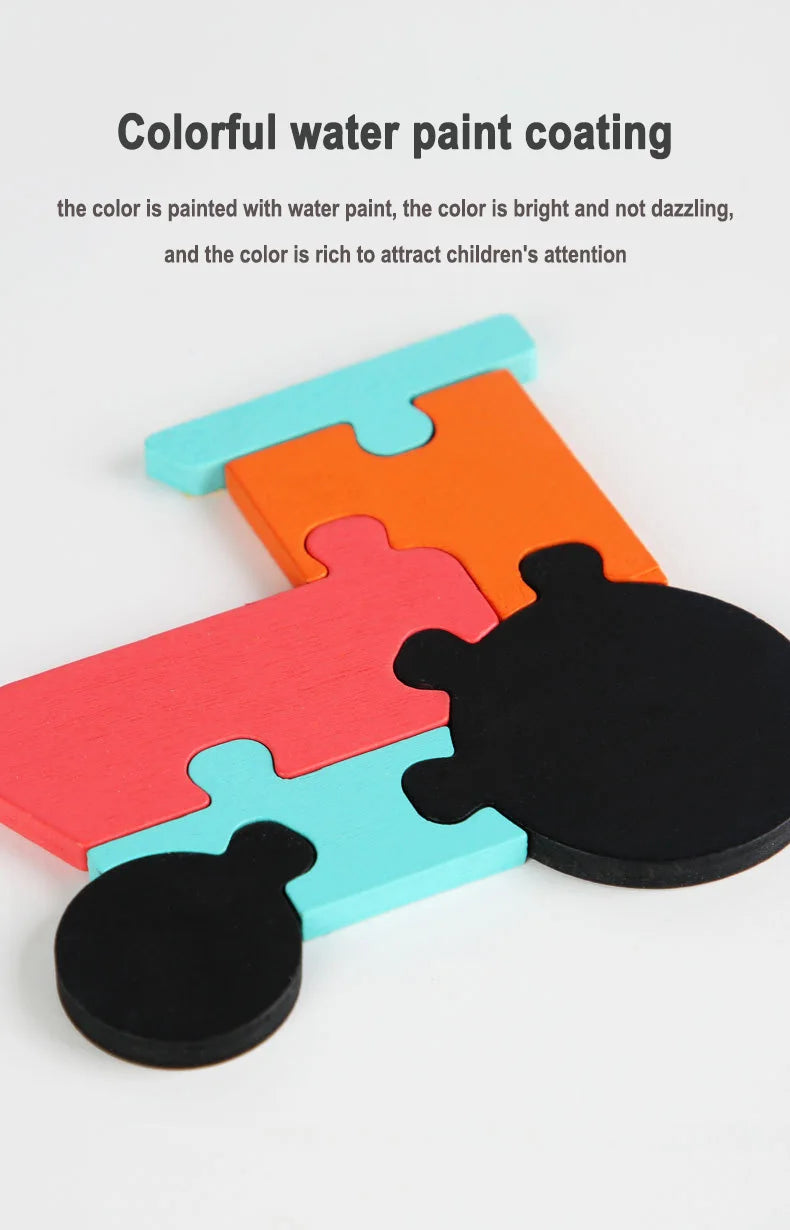 Wooden Puzzle Montessori Animals Carton Colorful Learning Education Toys Tangram Jigzaw Cognitive Wood For Children Kids Gift - My Store