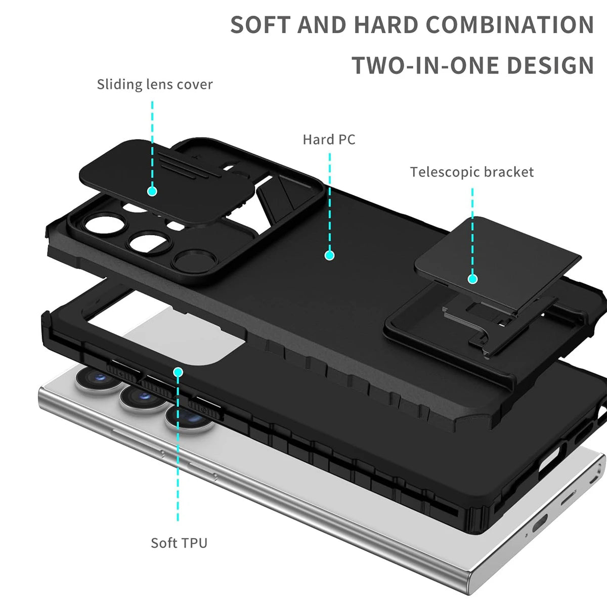 with Kickstand Slide Camera Lens Cover Rugged Shockproof Protection Cover Phone Case for Samsung GalaxyS24/S23/S22/S21Ultra/Plus - My Store