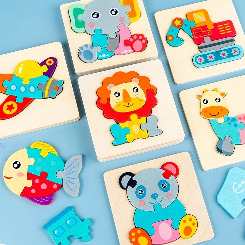 Wooden Puzzle Montessori Animals Carton Colorful Learning Education Toys Tangram Jigzaw Cognitive Wood For Children Kids Gift - My Store