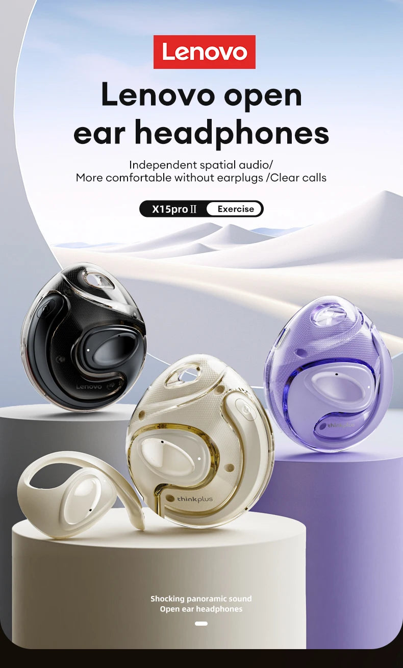Choice New Lenovo X15 PRO Ⅱ OWS Bluetooth 5.4 Earphones Ear Hook Design Sport Earbuds HD HiFi Surround Sound Headphone - My Store