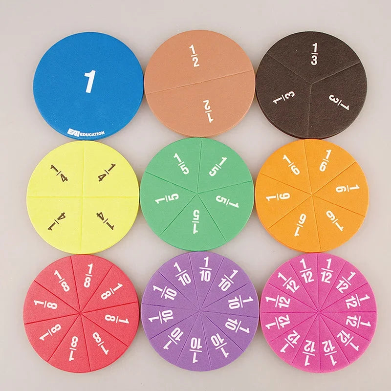 51Pcs Fractions Math Teaching Tool EVA Round Shape Instrument Kids Montessori Early Educational Math Development STEM Toy Gifts - My Store