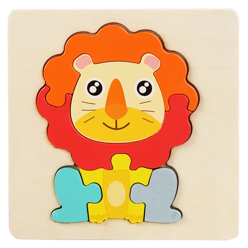 Wooden Puzzle Montessori Animals Carton Colorful Learning Education Toys Tangram Jigzaw Cognitive Wood For Children Kids Gift - My Store