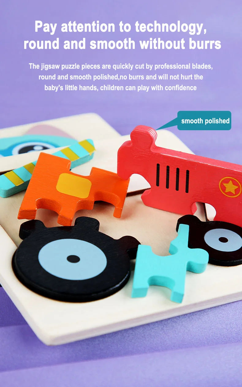 Wooden Puzzle Montessori Animals Carton Colorful Learning Education Toys Tangram Jigzaw Cognitive Wood For Children Kids Gift - My Store