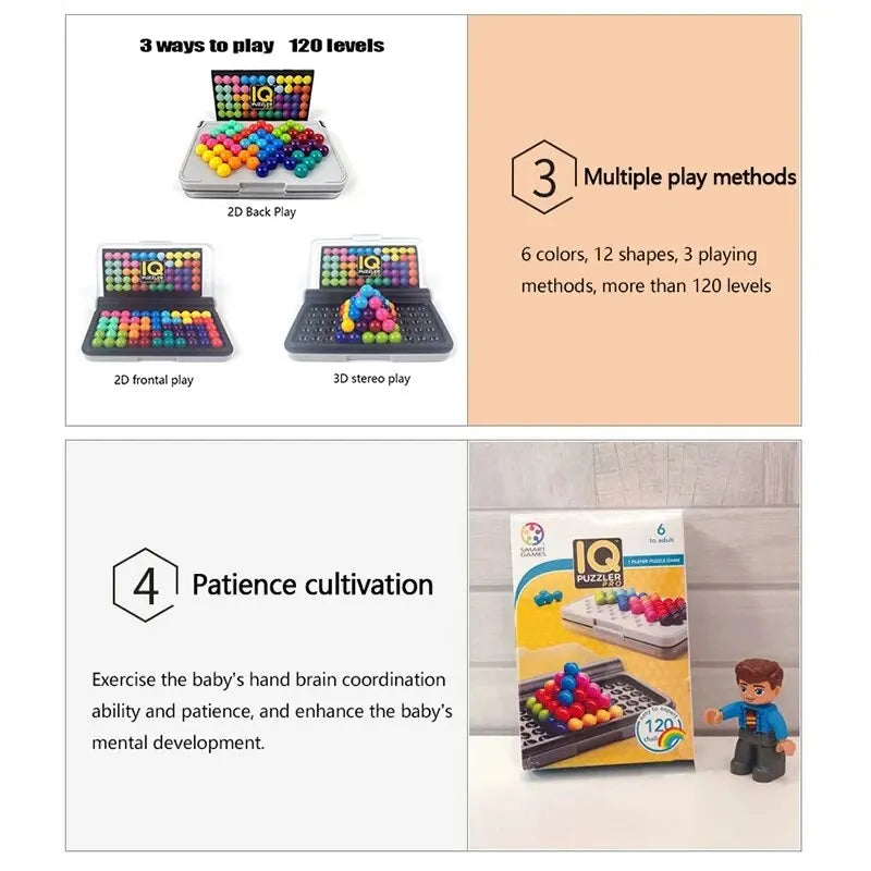 120 Challenges IQ 3D Puzzle Board Game Classic Pyramid Plate Pearl Logical Mind For Children Pyramid Beads Montessori Toys Gifts - My Store
