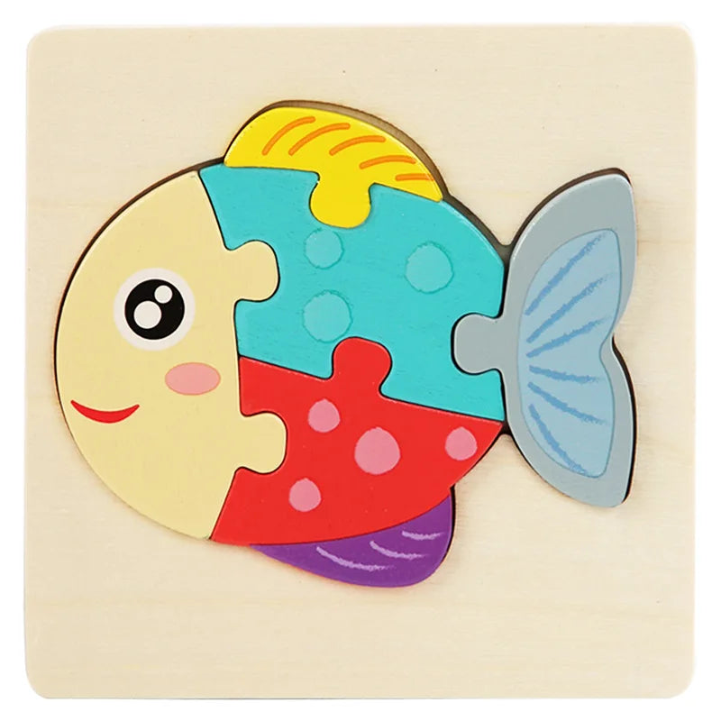 Wooden Puzzle Montessori Animals Carton Colorful Learning Education Toys Tangram Jigzaw Cognitive Wood For Children Kids Gift - My Store