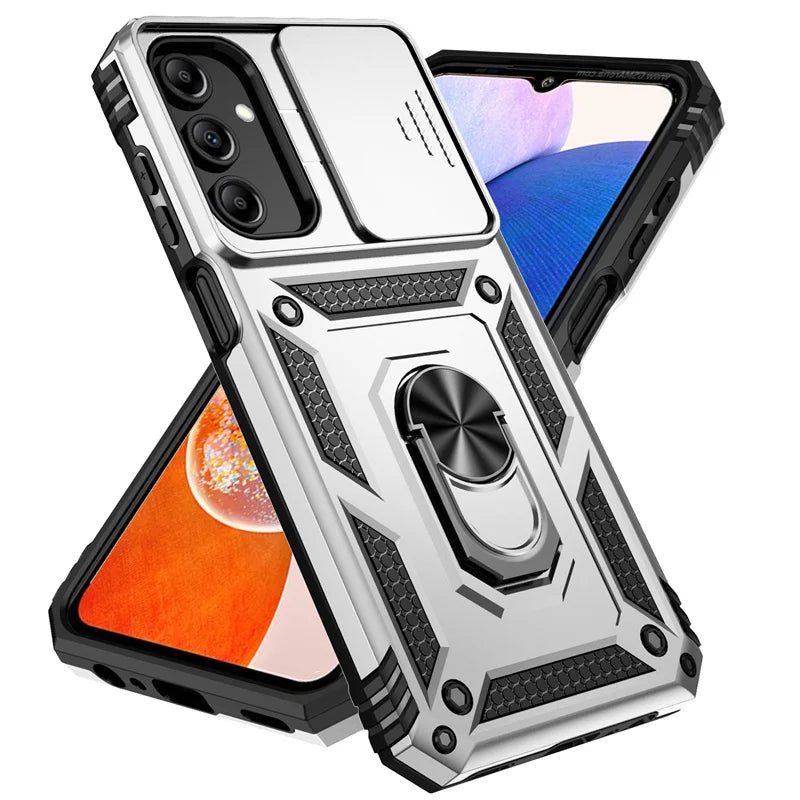 Slide Camera Lens Military Grade Armor Case For Samsung Galaxy A15 A25 A35 A55 5G Phone Holder Ring Stand Cover - My Store