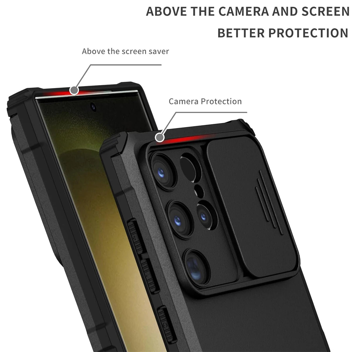 with Kickstand Slide Camera Lens Cover Rugged Shockproof Protection Cover Phone Case for Samsung GalaxyS24/S23/S22/S21Ultra/Plus - My Store