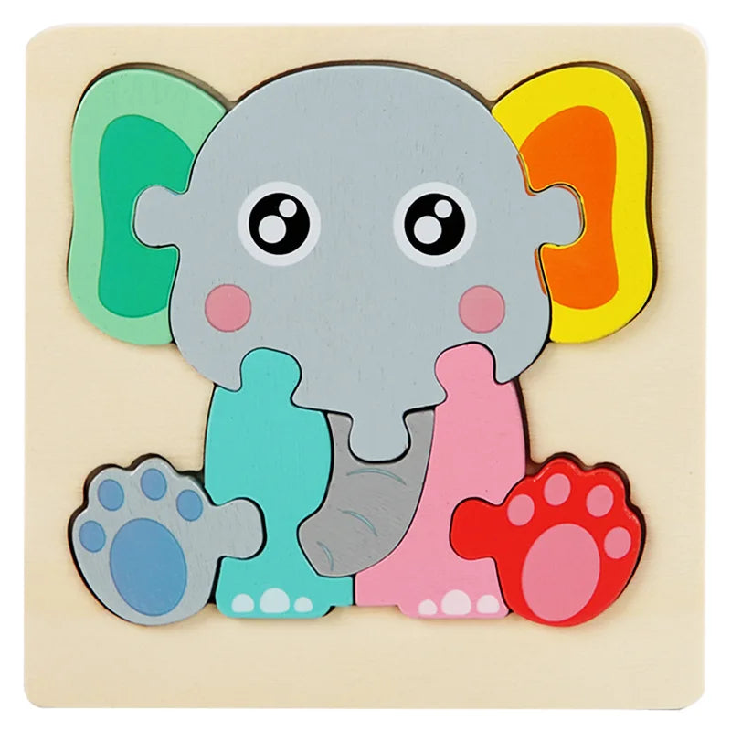 Wooden Puzzle Montessori Animals Carton Colorful Learning Education Toys Tangram Jigzaw Cognitive Wood For Children Kids Gift - My Store