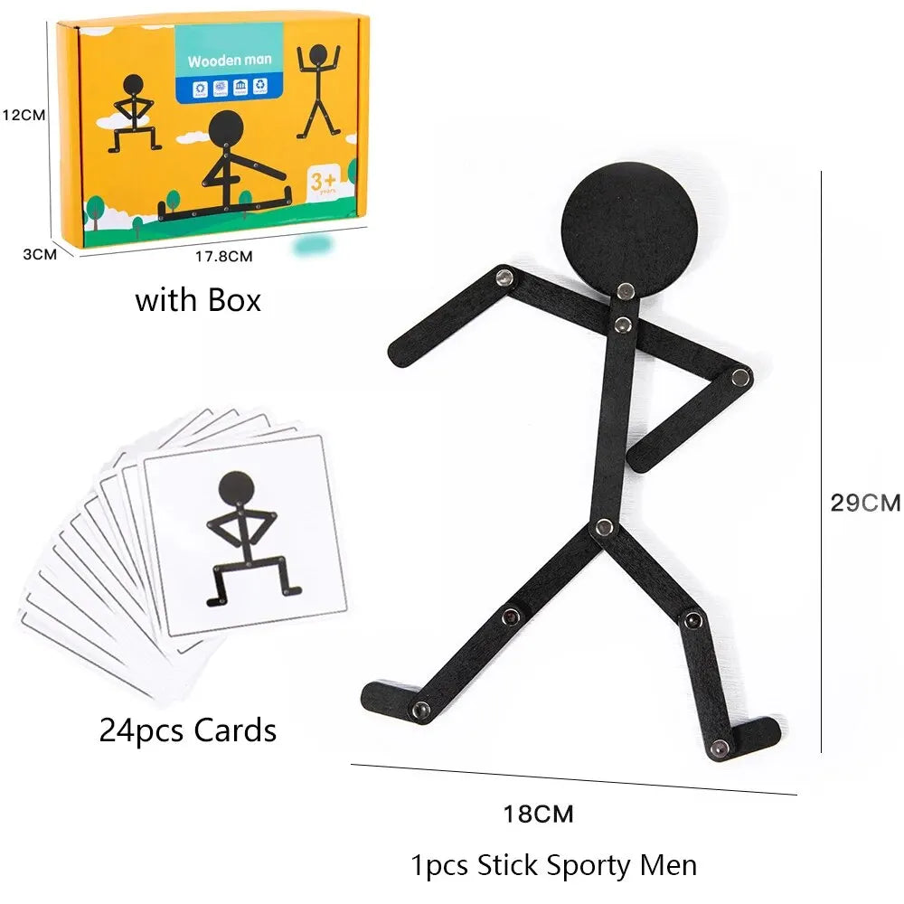 Kids Montessori Toys Wooden Early Learning Educational Puzzles Sporty Pose Jigsaw Improve Hands-on Skill Busy Board Gifts - My Store