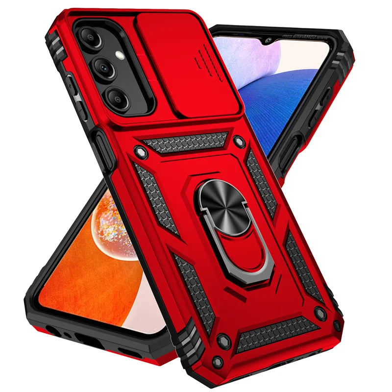 Slide Camera Lens Military Grade Armor Case For Samsung Galaxy A15 A25 A35 A55 5G Phone Holder Ring Stand Cover - My Store