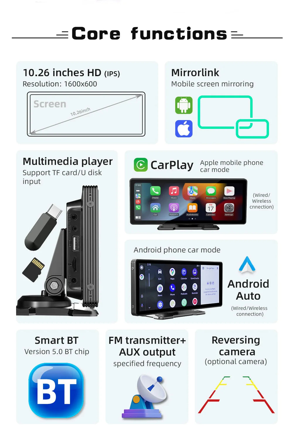 Portable 10.26" Wireless CarPlay & Reversing Camera - MartHub