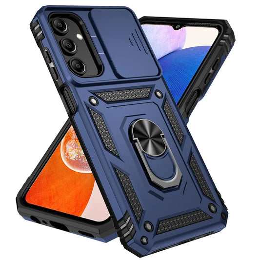 Slide Camera Lens Military Grade Armor Case For Samsung Galaxy A15 A25 A35 A55 5G Phone Holder Ring Stand Cover - My Store