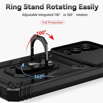 Slide Camera Lens Military Grade Armor Case For Samsung Galaxy A15 A25 A35 A55 5G Phone Holder Ring Stand Cover - My Store