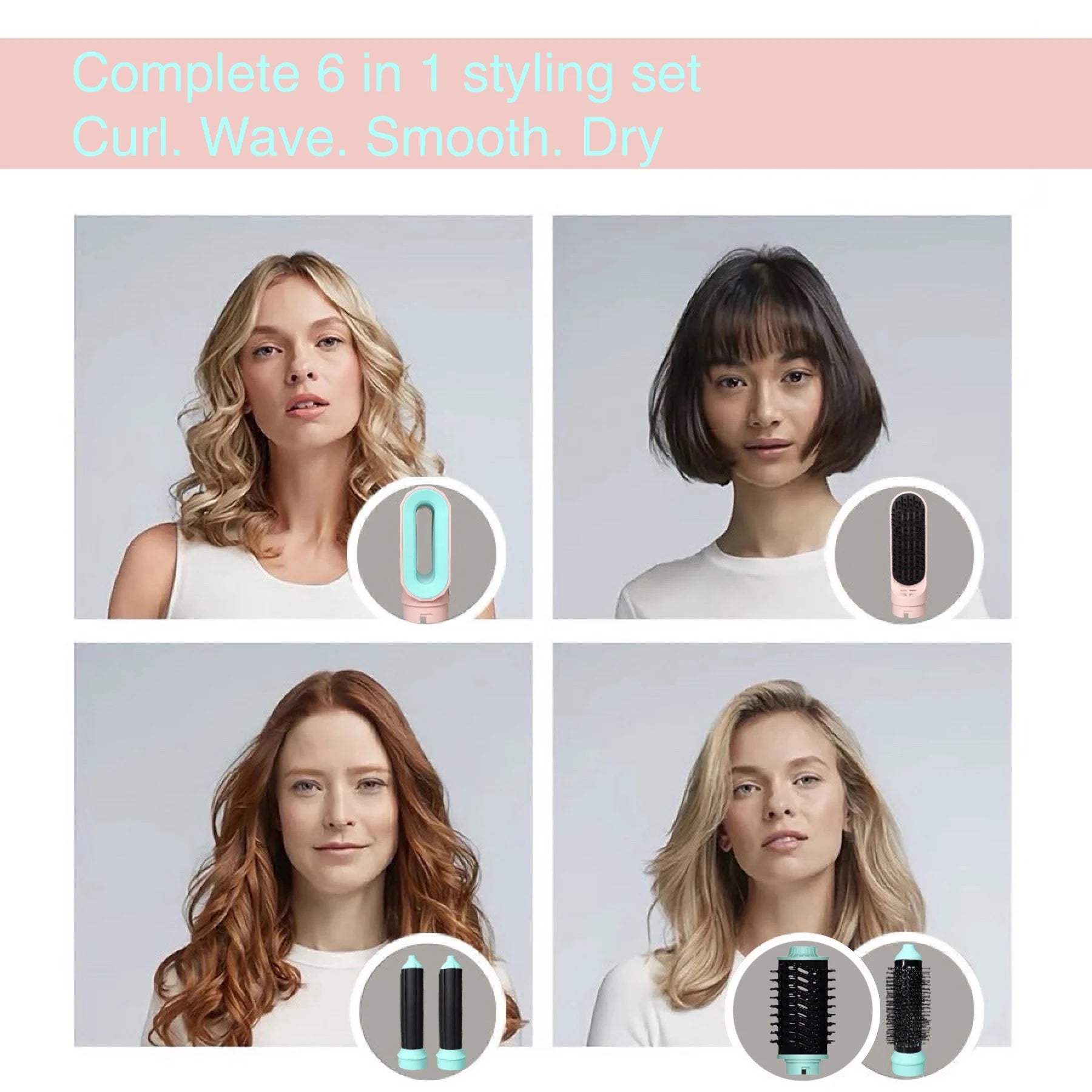 6 in 1 Hair Styler With Electric Curling Iron Hair Curler Dryers Curling Rollers Hair Curler With Dryer And Straightening Brush - My Store
