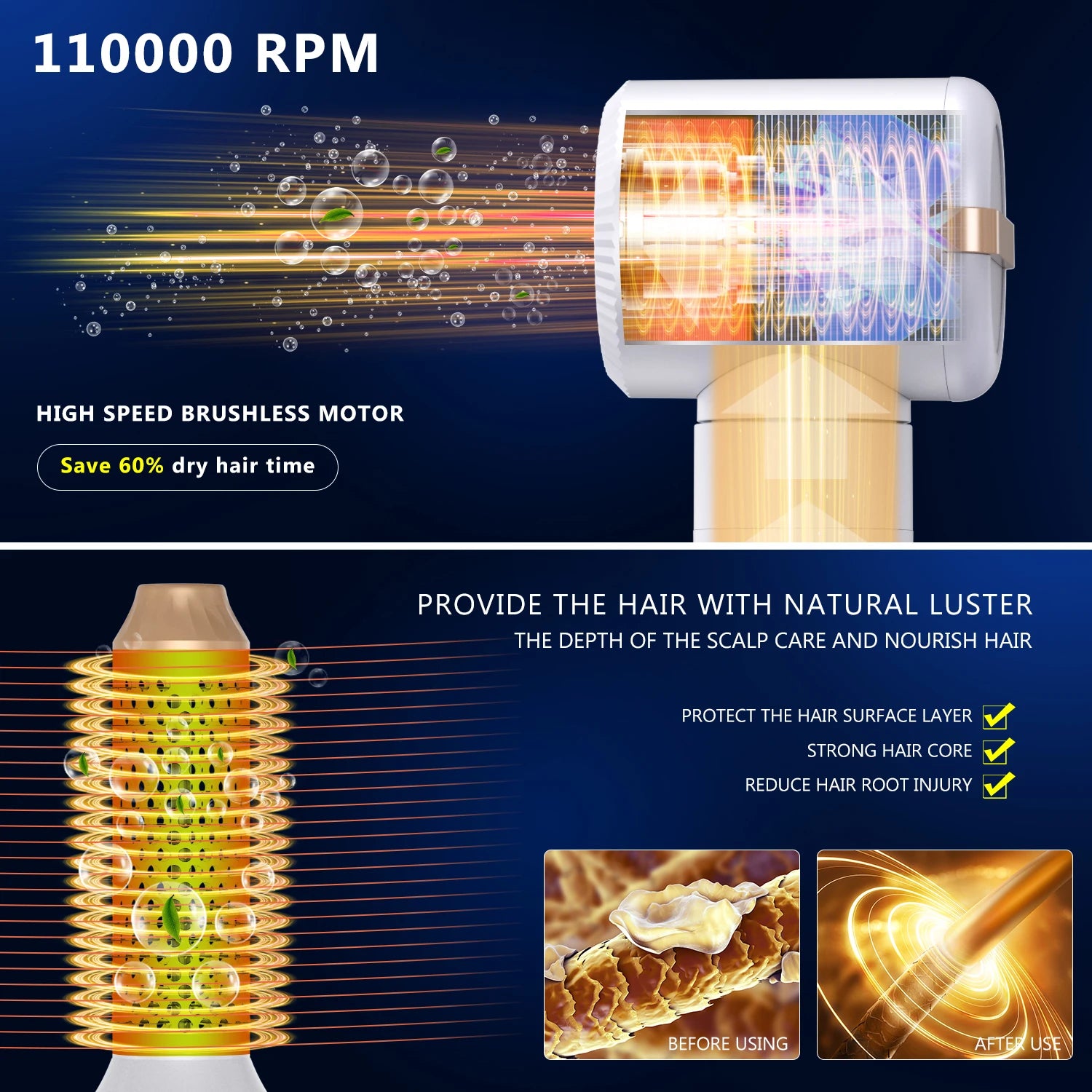 7 In 1 Hair Dryer Brush Brushless High Speed Hair Dryer with Diffuser Ionic Blow Dryer Hot Air Styling Comb Auto Hair Curler - My Store