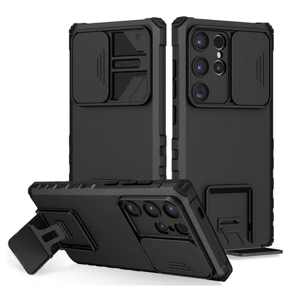 with Kickstand Slide Camera Lens Cover Rugged Shockproof Protection Cover Phone Case for Samsung GalaxyS24/S23/S22/S21Ultra/Plus - My Store