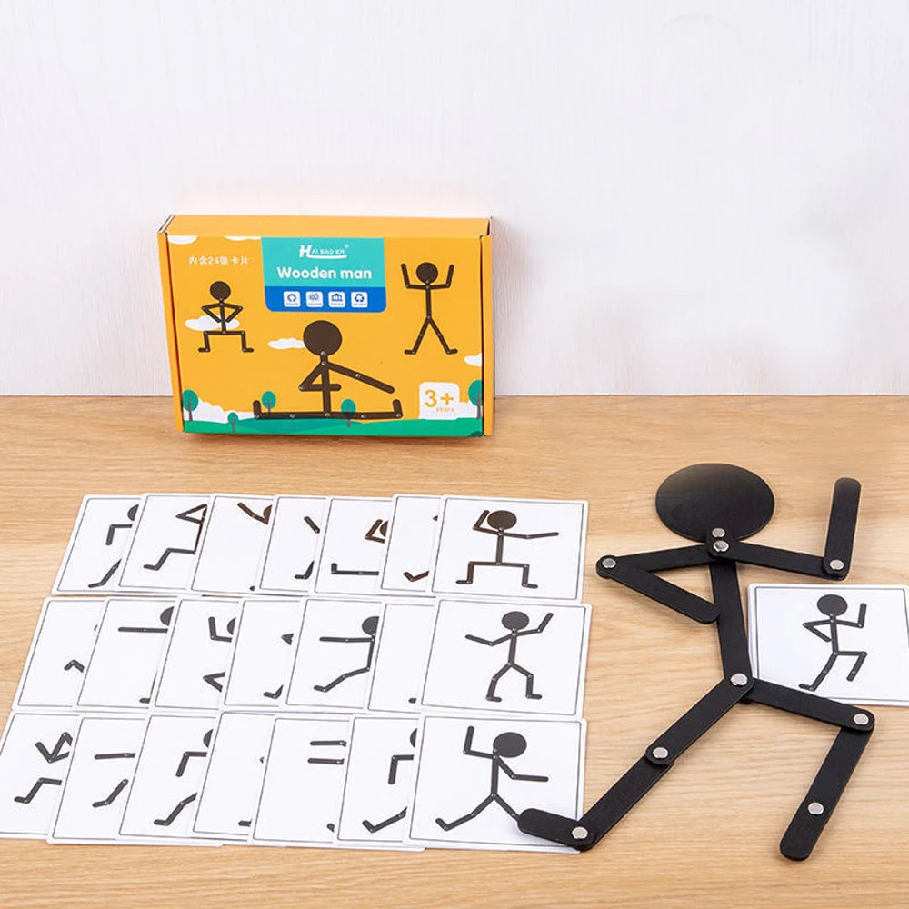Kids Montessori Toys Wooden Early Learning Educational Puzzles Sporty Pose Jigsaw Improve Hands-on Skill Busy Board Gifts - My Store