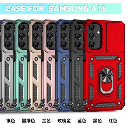 Slide Camera Lens Military Grade Armor Case For Samsung Galaxy A15 A25 A35 A55 5G Phone Holder Ring Stand Cover - My Store