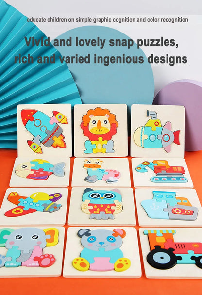 Wooden Puzzle Montessori Animals Carton Colorful Learning Education Toys Tangram Jigzaw Cognitive Wood For Children Kids Gift - My Store