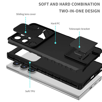 with Kickstand Slide Camera Lens Cover Rugged Shockproof Protection Cover Phone Case for Samsung GalaxyS24/S23/S22/S21Ultra/Plus - My Store