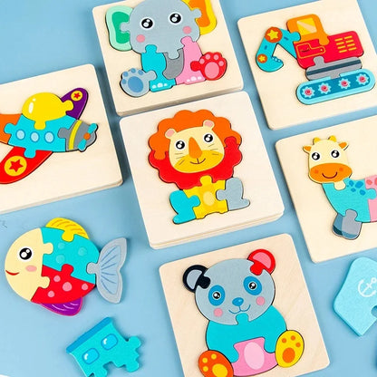 Wooden Puzzle Montessori Animals Carton Colorful Learning Education Toys Tangram Jigzaw Cognitive Wood For Children Kids Gift - My Store