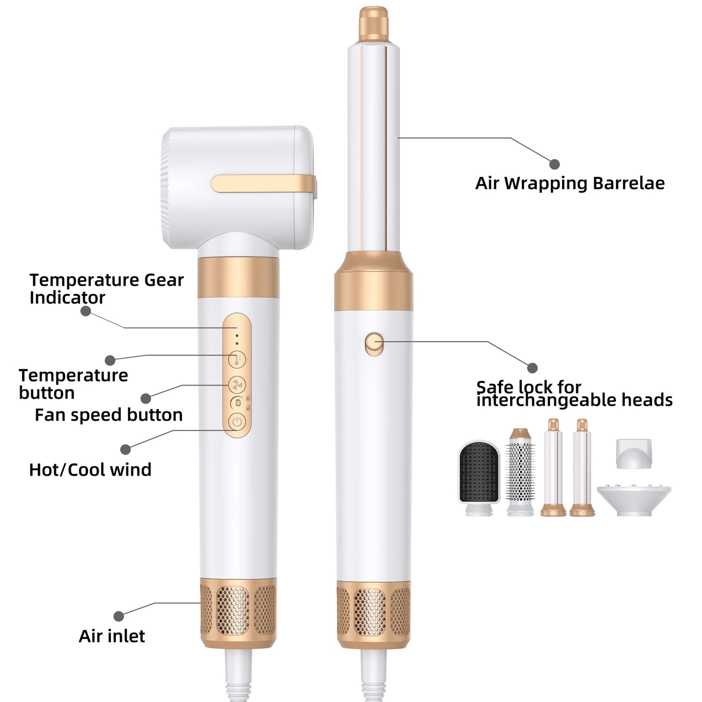 7 In 1 Hair Dryer Brush Brushless High Speed Hair Dryer with Diffuser Ionic Blow Dryer Hot Air Styling Comb Auto Hair Curler - My Store