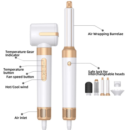 7 In 1 Hair Dryer Brush Brushless High Speed Hair Dryer with Diffuser Ionic Blow Dryer Hot Air Styling Comb Auto Hair Curler - My Store