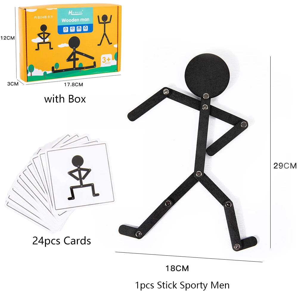 Kids Montessori Toys Wooden Early Learning Educational Puzzles Sporty Pose Jigsaw Improve Hands-on Skill Busy Board Gifts - My Store