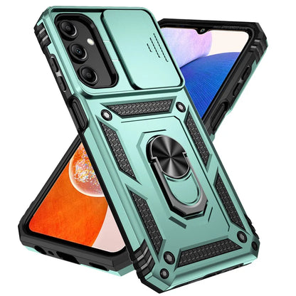 Slide Camera Lens Military Grade Armor Case For Samsung Galaxy A15 A25 A35 A55 5G Phone Holder Ring Stand Cover - My Store