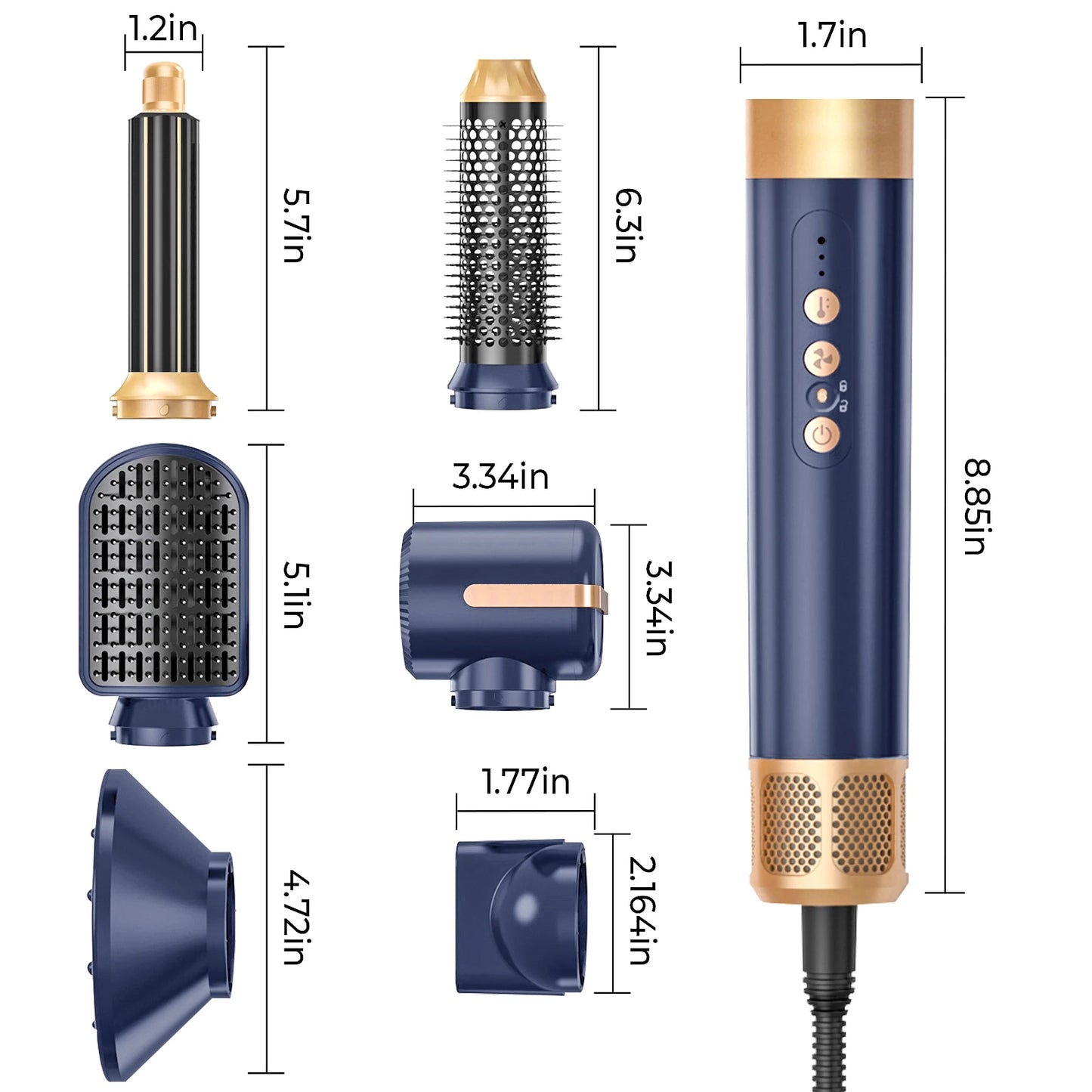 7 In 1 Hair Dryer Brush Brushless High Speed Hair Dryer with Diffuser Ionic Blow Dryer Hot Air Styling Comb Auto Hair Curler - My Store