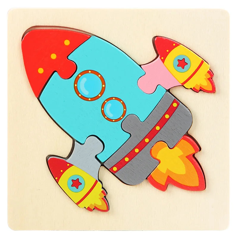 Wooden Puzzle Montessori Animals Carton Colorful Learning Education Toys Tangram Jigzaw Cognitive Wood For Children Kids Gift - My Store