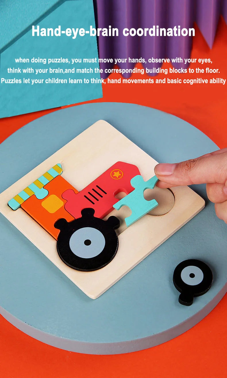 Wooden Puzzle Montessori Animals Carton Colorful Learning Education Toys Tangram Jigzaw Cognitive Wood For Children Kids Gift - My Store