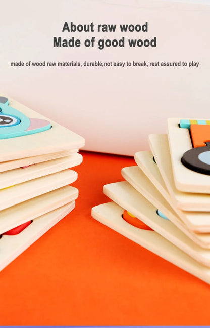 Wooden Puzzle Montessori Animals Carton Colorful Learning Education Toys Tangram Jigzaw Cognitive Wood For Children Kids Gift - My Store