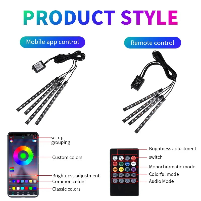 RGB Neon LED Car Interior Light Kit - MartHub