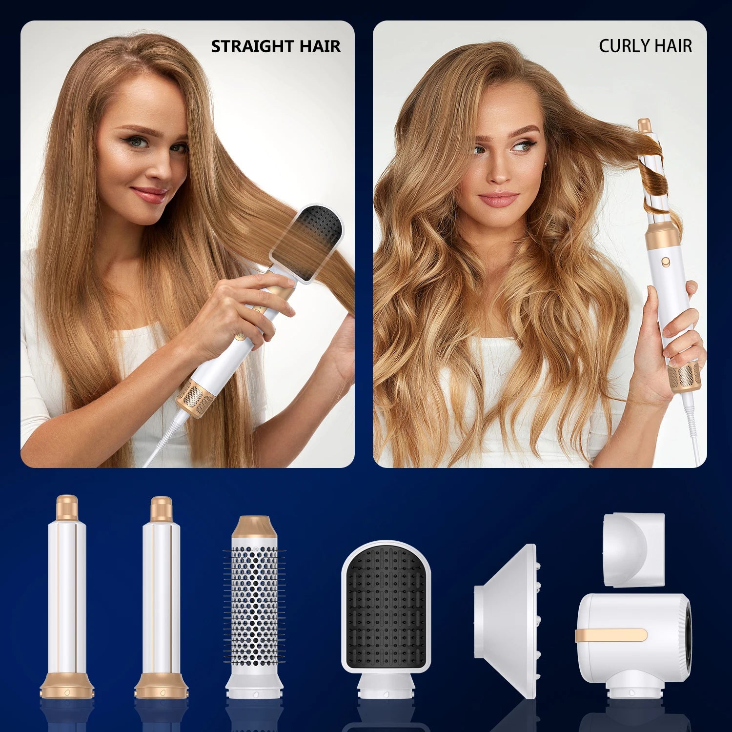 7 In 1 Hair Dryer Brush Brushless High Speed Hair Dryer with Diffuser Ionic Blow Dryer Hot Air Styling Comb Auto Hair Curler - My Store